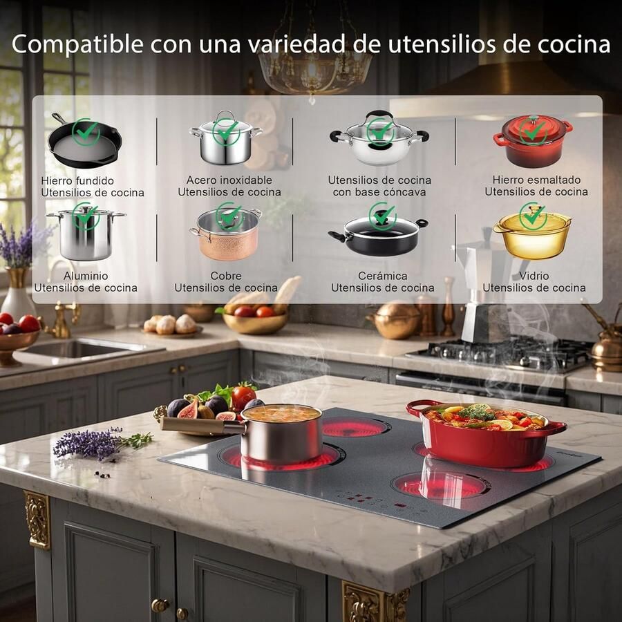 Glazen Kookveld Keramisch fornuis Thuis koken Intelligente timer 60 cm Zwart