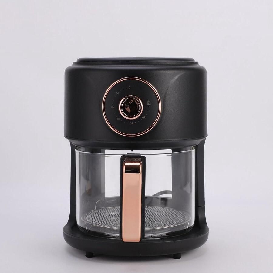 Glazen Luchtfriteuse Heteluchtoven Gezinsmaaltijden Bereiden 360° Zichtbare Mand 6 Liter Capaciteit Zwart
