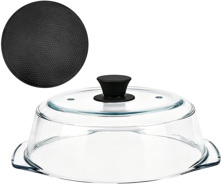 Glazen Magnetrondeksel Magnetronhoes Voedsel Opwarmen Met Stoomopeningen 32 x 28 cm Transparant