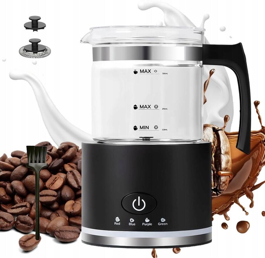 Glazen Melkopschuimer Elektrische Melkopschuimer 600W 4-in-1 Cappuccino & Latte 500ml Glas Beker Geschikt voor Keuken en Koffiebar