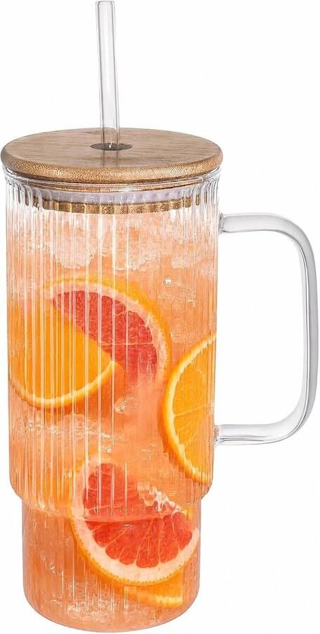 Glazen met deksel en rietje 1000 ml luchtdicht en waterdicht universeel elegant matcha-glazen ideaal voor cocktails ijskoffie smoothie latte cocktails macchiato