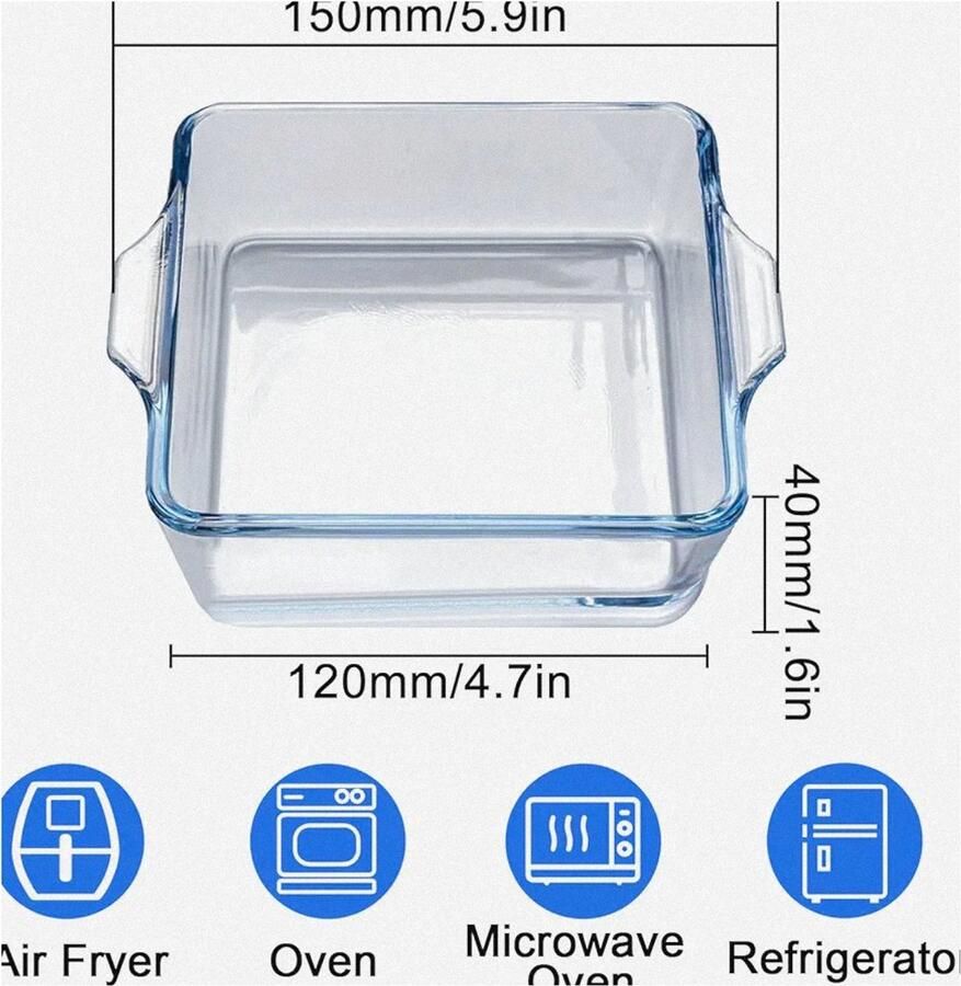 Glazen Ovenschaal Perfect voor Oven en Magnetron 1 stuk Transparant 15x13x4 cm