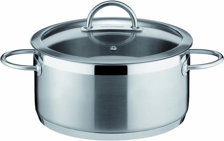 Glazen Pan Kookpan Deksel Koken en Serveren Stoomafvoer 22 cm diameter Zilver