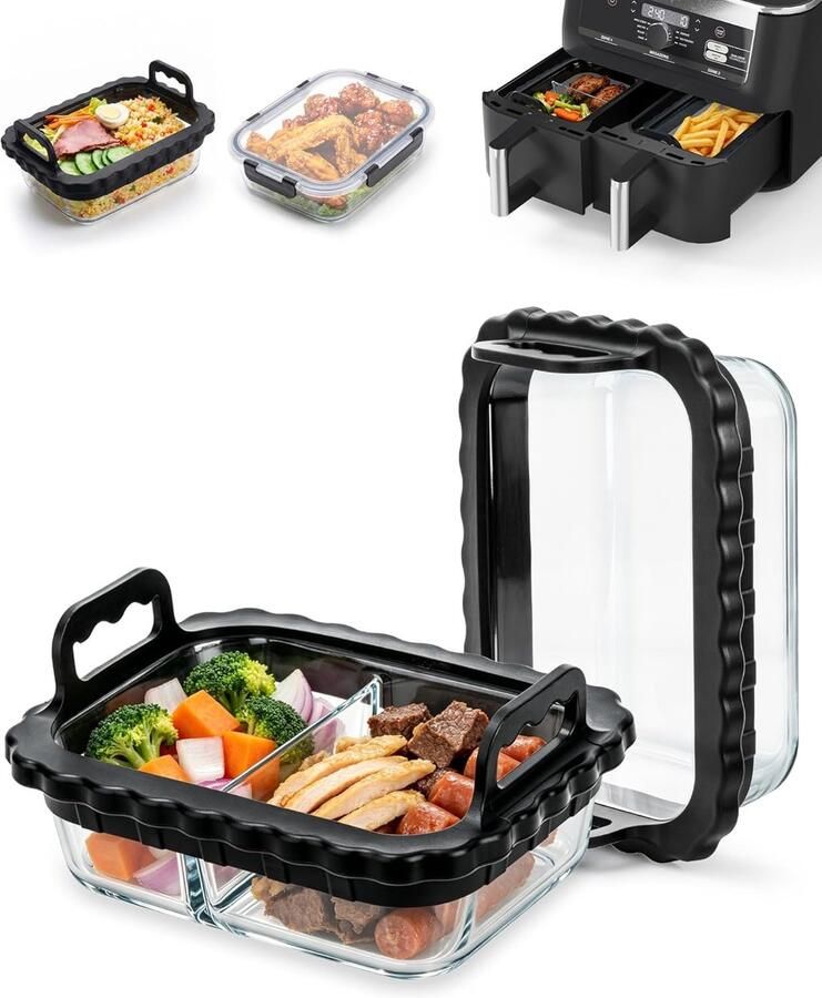 Glazen Pannen Airfryer Accessoires Koken in Airfryer Met Siliconen Handgrepen 2 Stuks Transparant