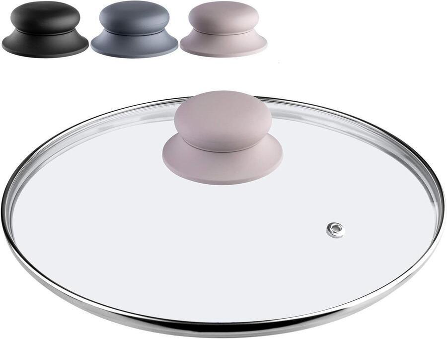 Glazen Pannendeksel Universeel Deksel Koken en Stoven Met Stoomgat 20 cm Diameter Beige
