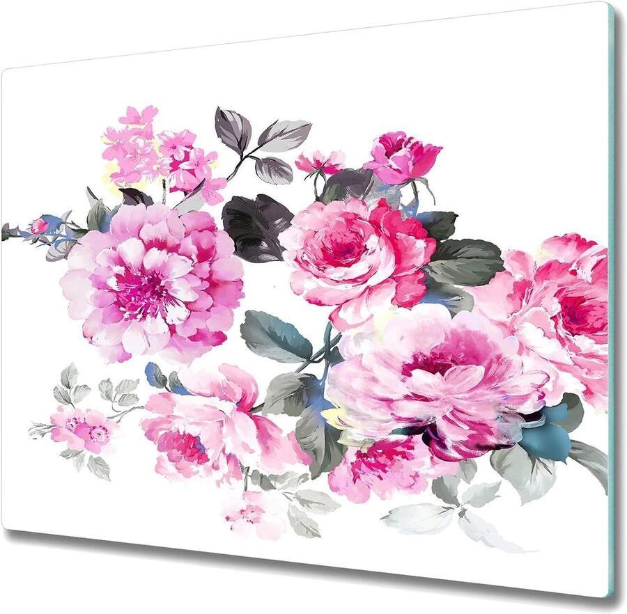 Glazen Snijplank Achterwand Bord Beschermen Kookplaat Hittebestendig tot 200°C 60x52cm Bloemen Tuin