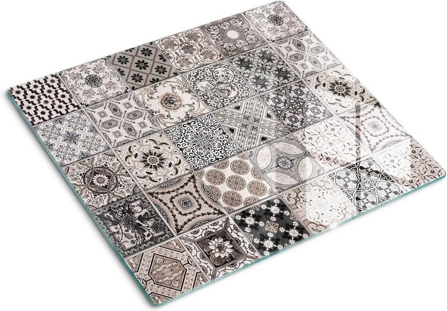 Glazen Snijplank Keukenbeschermer Achterwand Koken en snijden Hittebestendig tot 200°C 60x52 cm Keramische tegels