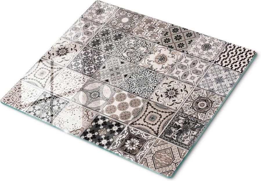 Glazen Snijplank Keukenblad Beschermer Koken en snijden Hittebestendig tot 200°C 60x52 cm Keramische tegels