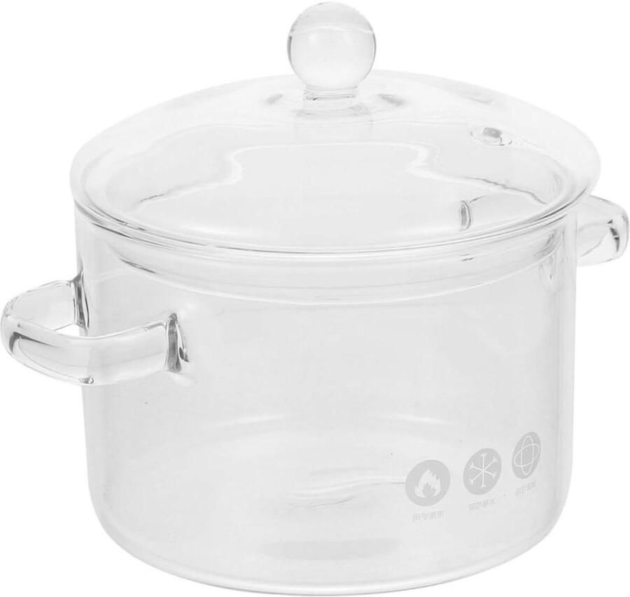 Glazen Soeppan Kookpot Stoofpan Koken voor Feesten Hittebestendig Dubbelhandig 21x17x15cm Transparant