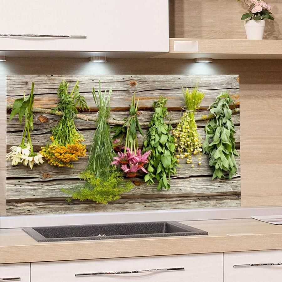 Glazen Spatscherm Keuken 100x60 cm Kruidenprint Achterwand voor Fornuis of Z Sink