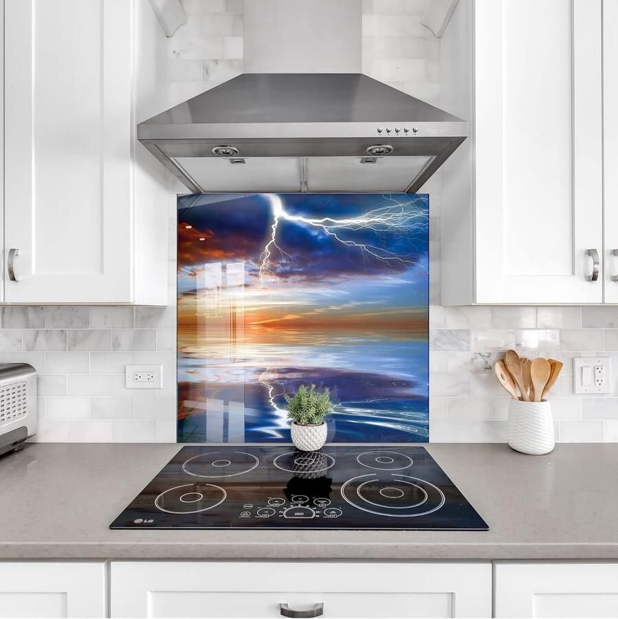 Glazen Spatwand Keukenpaneel Decoratie Kookplaat Bescherming Duurzaam Gehard Glas 50x35cm Zeezicht Design