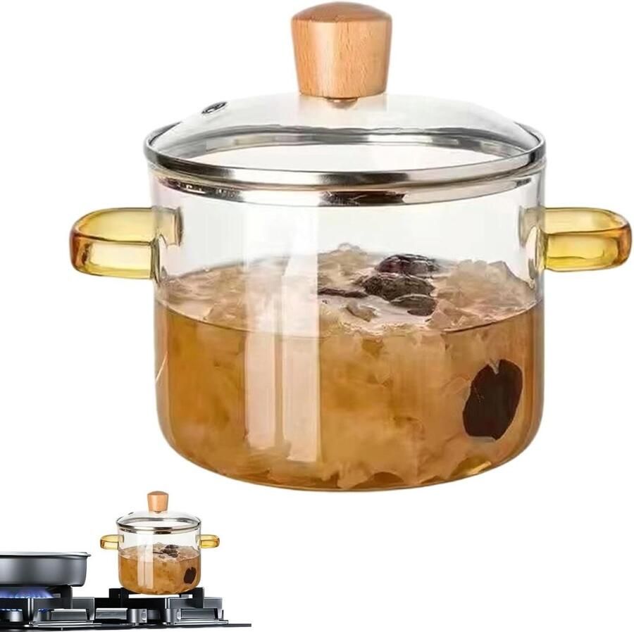 Glazen sudderpan Kookpan steelpan Gezond koken Hittebestendig glas 1.6 Liter Geel
