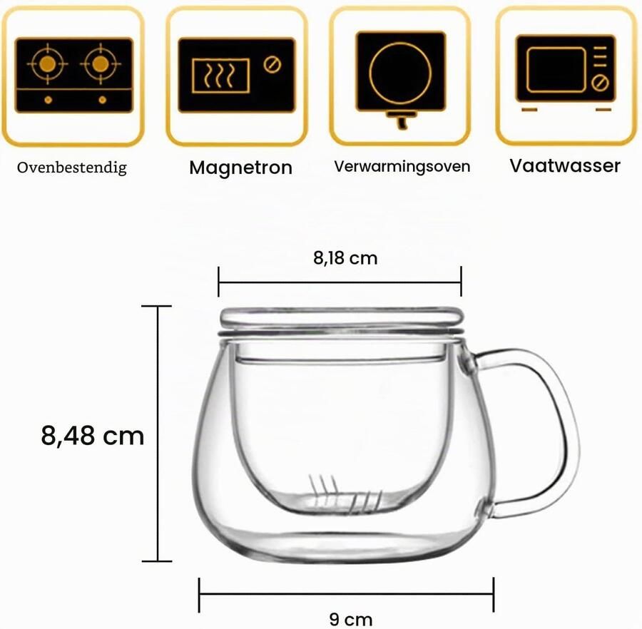 Glazen theekop met Infuser 12 oz borosilicaatglas mok duurzaam hittebestendig geschikt voor thee dranken ijskoffie