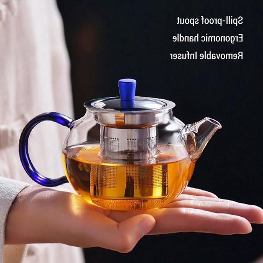 Glazen theepot van 252 ml met verwijderbare infuser geschikt voor losse thee bloeiende thee en veilig voor op het fornuis ideaal voor thuis en op kantoor
