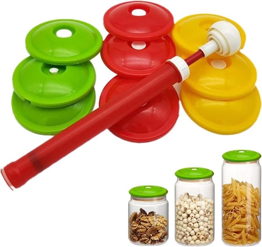 Glazen Vacuüm Sealer Set Vacuüm Deksel Pomp Voedsel Vers Houden Draagbaar Buiten Gebruik 9 deksels Wit