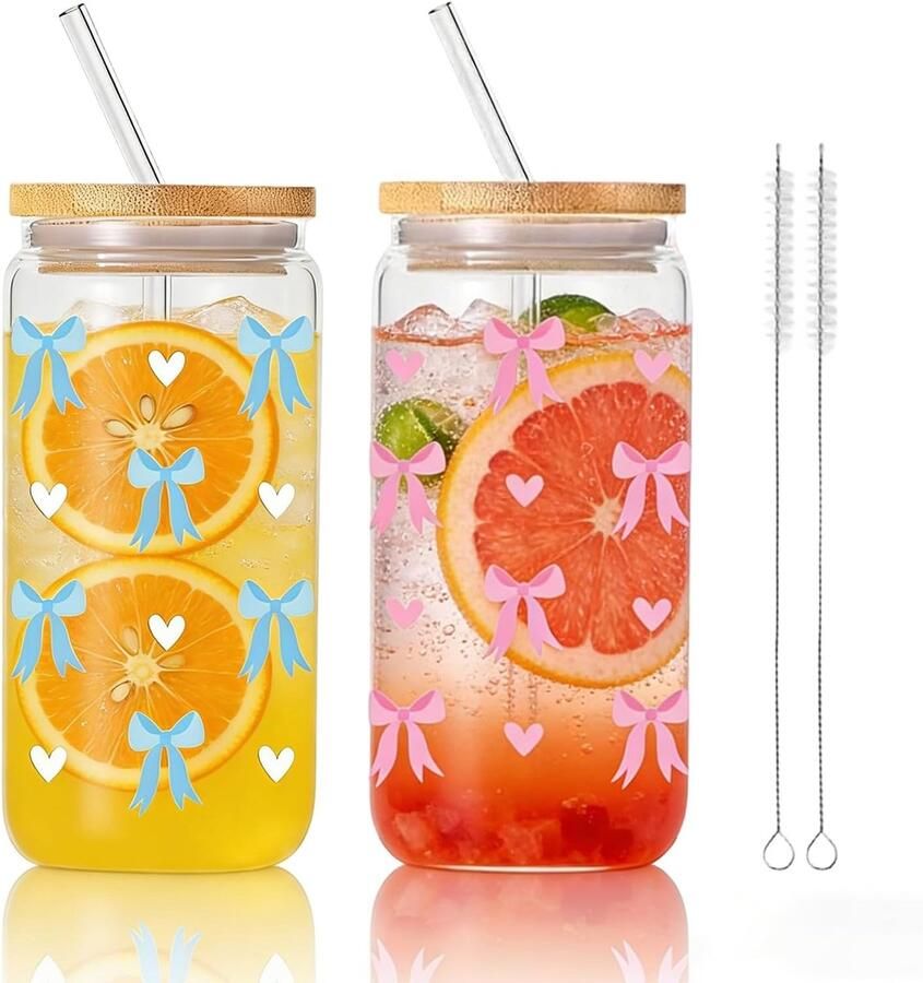 Glazen van borosilicaatglas met deksel en rietje 2 stuks met een inhoud van 500 ml theeglazen voor drankjes sappen koffie melk smoothies en cocktails – 11 jaar