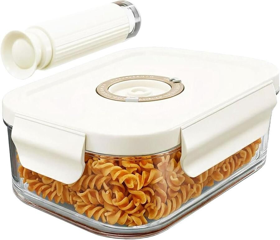 Glazen Voedselcontainer Vacuüm Opslag Voedsel Langer Vers Met Afdichtingspomp 1480 ml Helder Wit