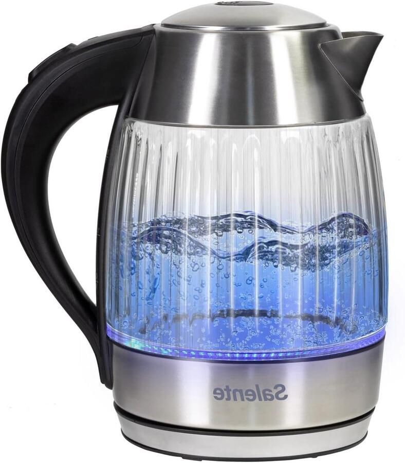 Glazen Waterketel Thee Ketel Snel Water Koken Blauwe LED Verlichting 18 Liter Zilver