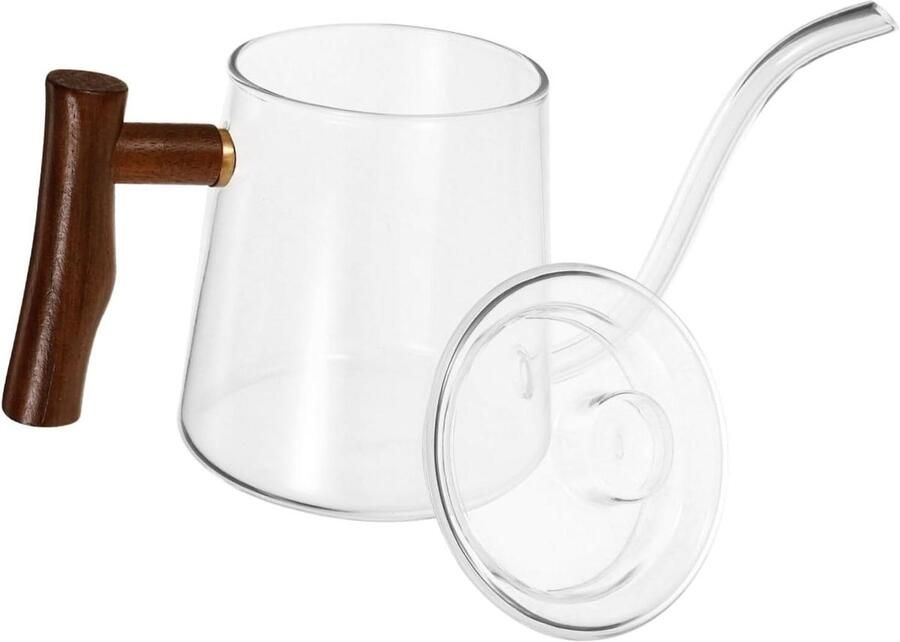 Glazen Waterketel Theepot Keuken Ketel Koffie Thee Zetten Schenk tuit ontwerp 23x11x9 cm Houtkleurig