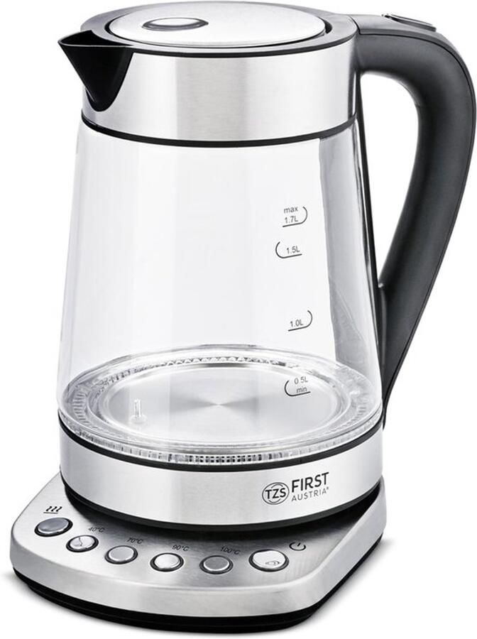 Glazen waterkoker 1 7 L met kalkfilter 2200 watt binnenverlichting snoerloos droogkookbeveiliging 360° aansluitvoet