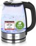 Glazen waterkoker 1 7 liter 2200 watt LED-binnenverlichting 360° voet winnaarsprijs prestatietest voor huis en tuin - Thumbnail 2