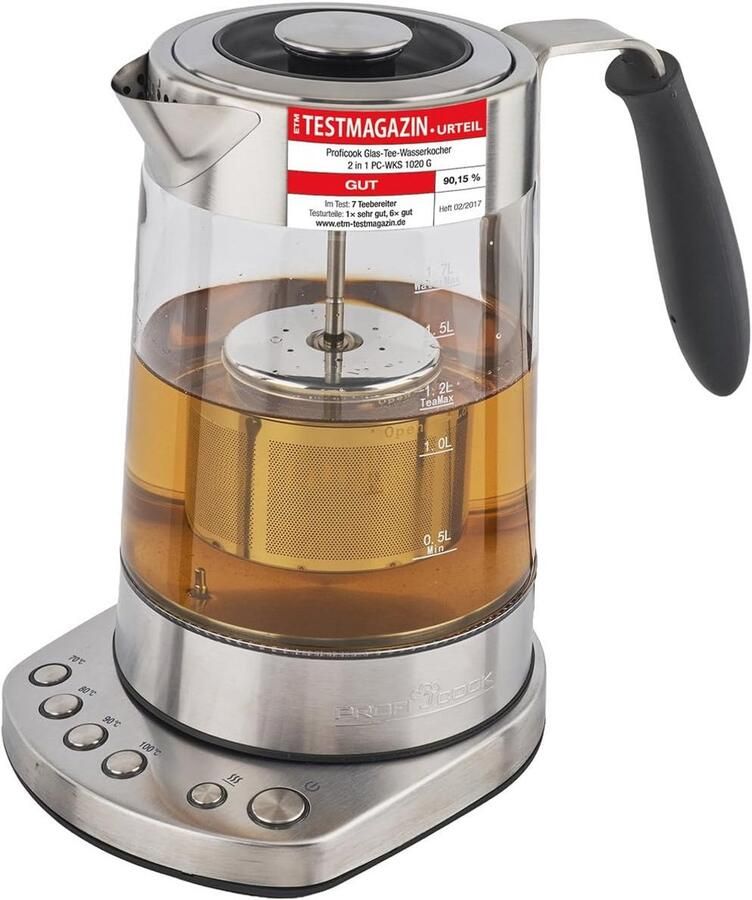 Glazen waterkoker 1 7 liter 3000W Theefunctie Warmhoudfunctie Temperatuurinstelling 70°-100° Glazen RVS