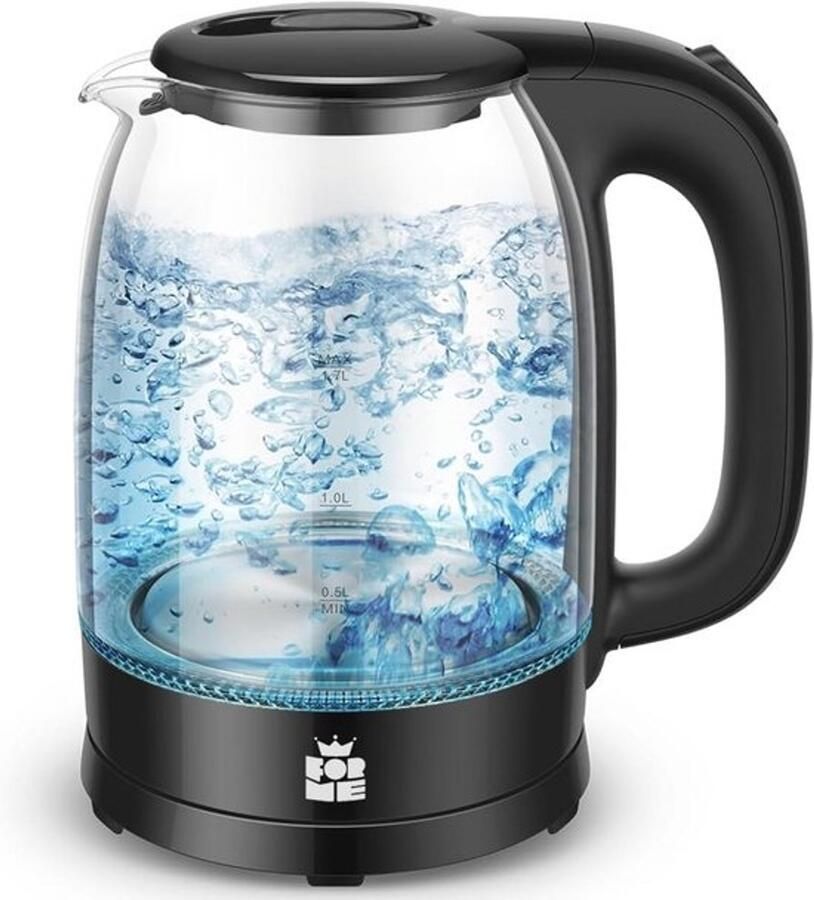 Glazen waterkoker 1 7 liter roestvrij staal en kalkfilter 2200W blauwe LED automatische uitschakeling