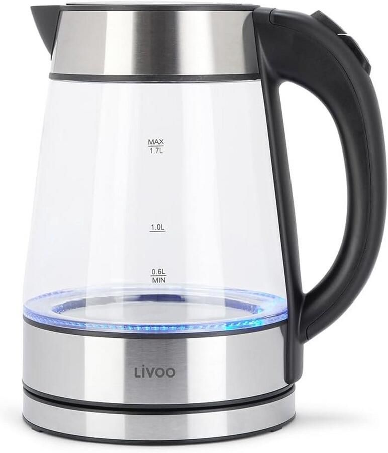 Glazen Waterkoker 1 7L met Roestvrijstalen Accenten en Blauw Verlichtingsdetail 2200W
