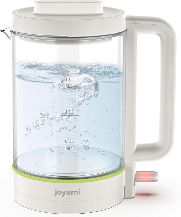 Glazen Waterkoker 1.5L met RVS Filter Draadloos Koken 1500W BPA-Vrij Wit