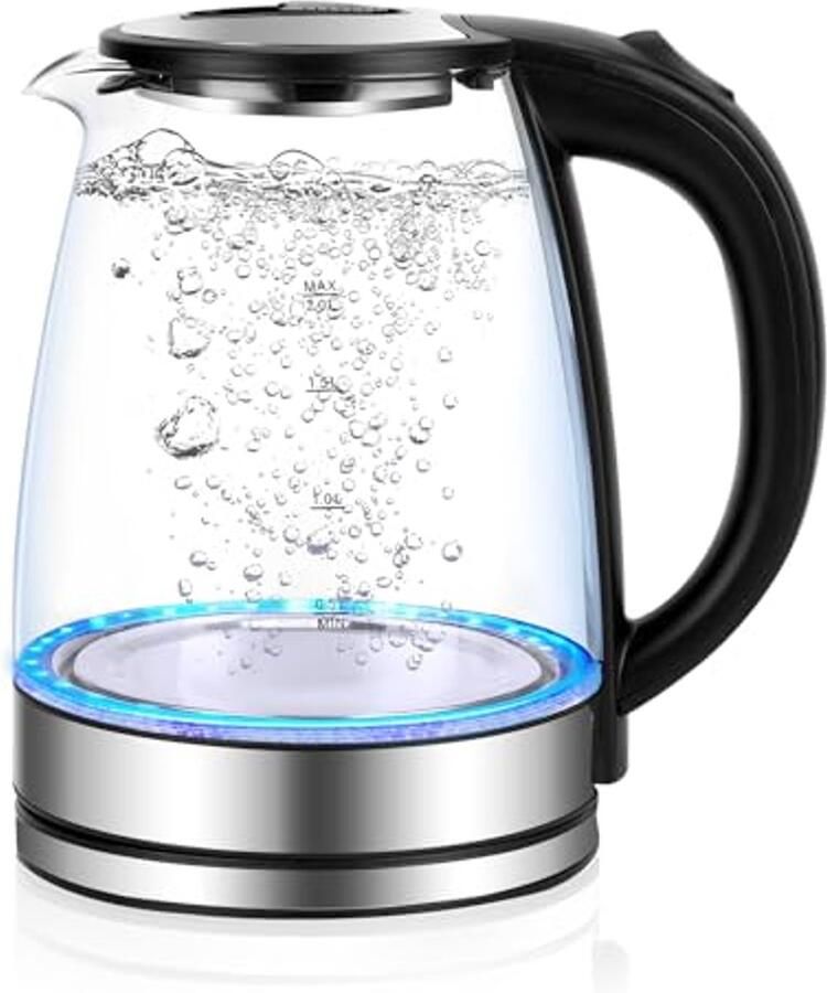 Glazen waterkoker 2.0 liter met ledverlichting en droogbescherming