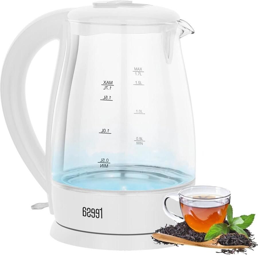 Glazen Waterkoker Draadloze Ketel Snel Water Koken Automatische Uitschakeling 1.7 Liter Wit