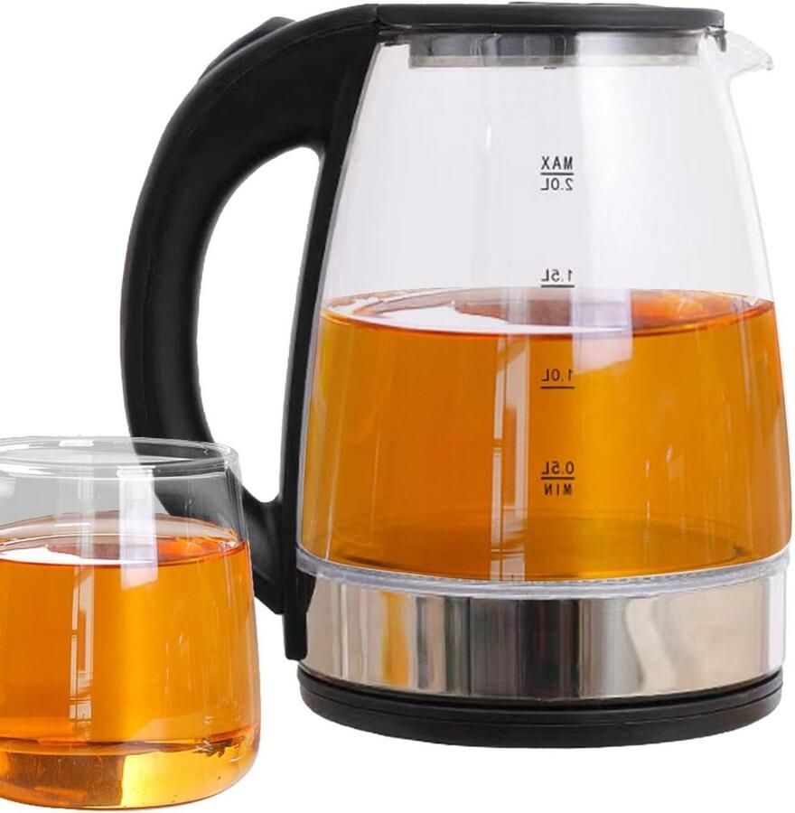 Glazen Waterkoker Elektrische Ketel Koffie en Thee Automatische Uitschakeling 2 Liter Transparant