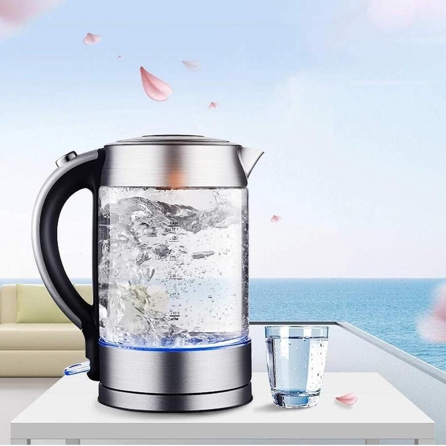 Glazen Waterkoker Elektrische Ketel Snel Water Koken Automatische Uitschakeling 1.7 Liter Zilver