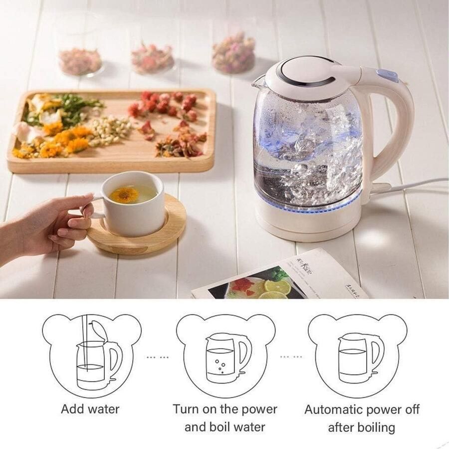 Glazen Waterkoker Elektrische Ketel Snel Water Koken Automatische Uitschakeling 1.7 Liter Zilverkleurig
