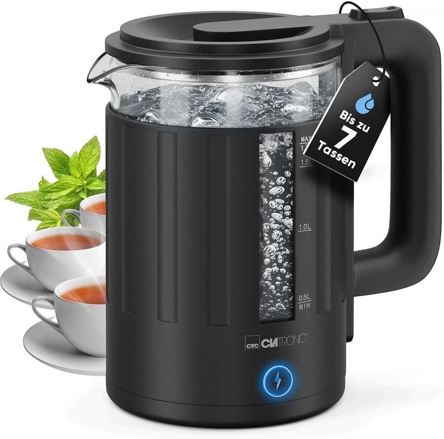 Glazen Waterkoker Elektrische Ketel Snel Water Koken BPA-vrij Materiaal 17 Liter Capaciteit Zwart