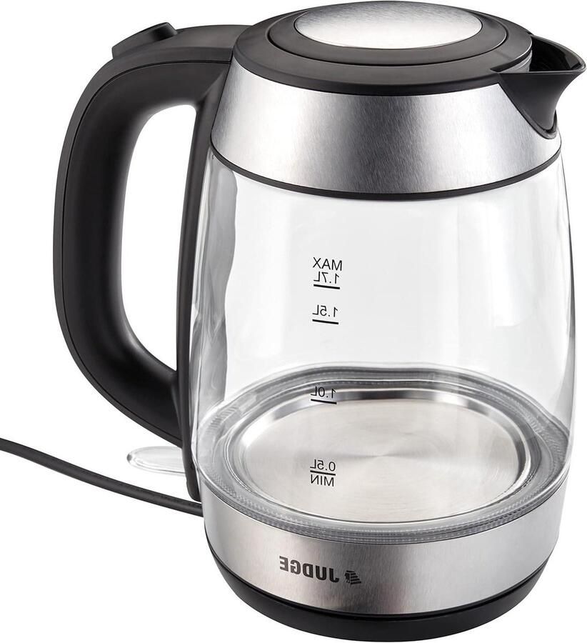 Glazen Waterkoker Elektrische Ketel Water Koken Blauw Licht Effect 1.7 Liter Zilver