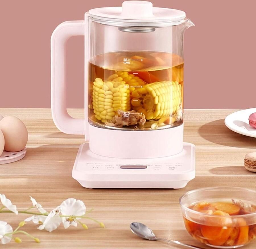 Glazen Waterkoker Gezondheidspot Theepot Thee Zetten Multifunctioneel Instelbaar 1.8 Liter Roze