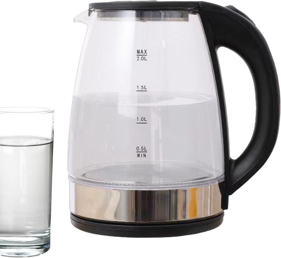 Glazen Waterkoker Heetwaterdispenser Snel Water Koken Automatische Uitschakeling 2 Liter Inhoud Zilver