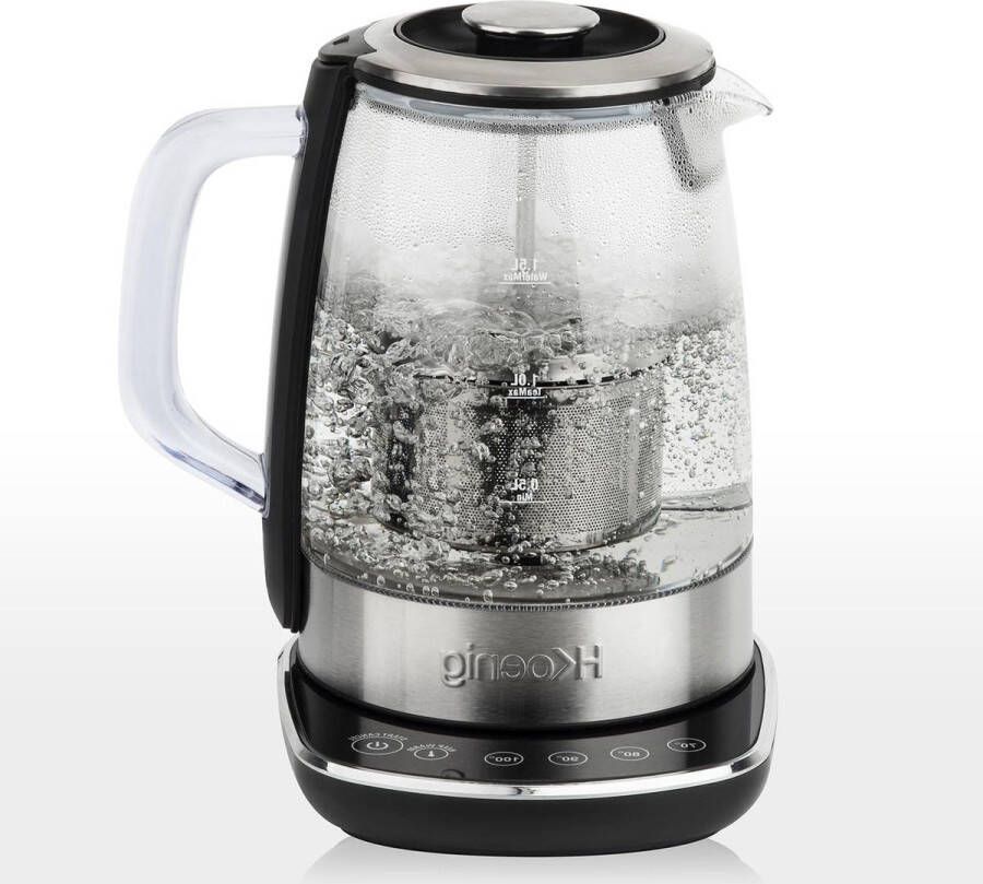Glazen Waterkoker Instant 1.5L Thee Filter Infuser Snelkokend Instelbare Thermostaat Warmhouden 2 Deksels