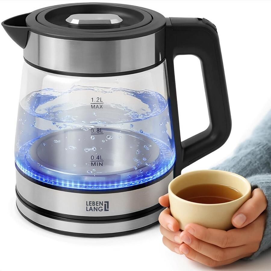 Glazen Waterkoker Klein 1.2 Liter met LED Verlichting Stille Mini Waterkoker voor Reizen en Camping