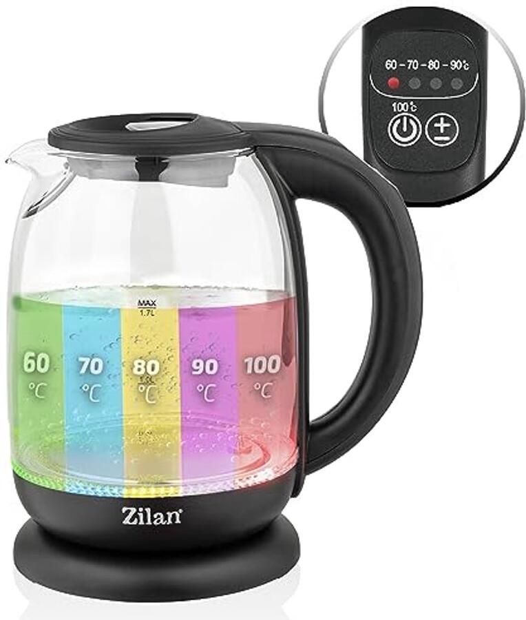 Glazen waterkoker met digitaal display en LED 1 7L 5 temperatuurinstellingen 360° draadloos - Foto 2