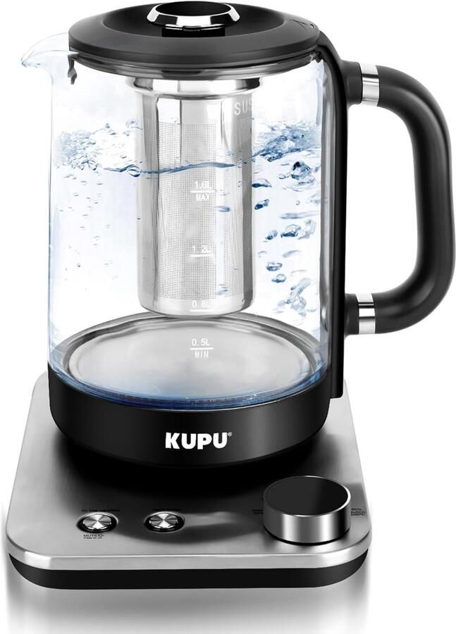 Glazen waterkoker met temperatuurinstelling 1 6 l 2200 W warmhoudfunctie droogkookbeveiliging 360° basis