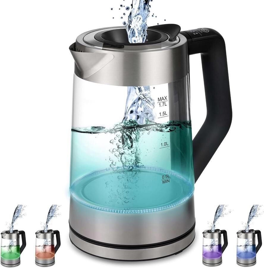 Glazen Waterkoker met Temperatuurselectie (1.7L) 2200W RVS Warmhoudfunctie & LED