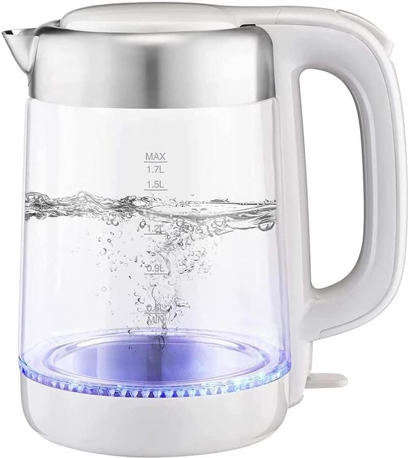 Glazen Waterkoker Snelkoker Stille Ketel Warm Water Maken Automatische Uitschakeling 1.7 Liter Capaciteit Wit