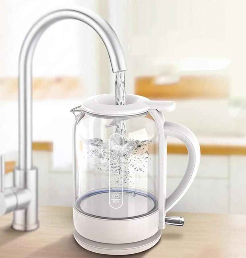 Glazen Waterkoker Snelkoker Theeketel Koffie Thee Zetten Automatische Uitschakeling 15 Liter Wit