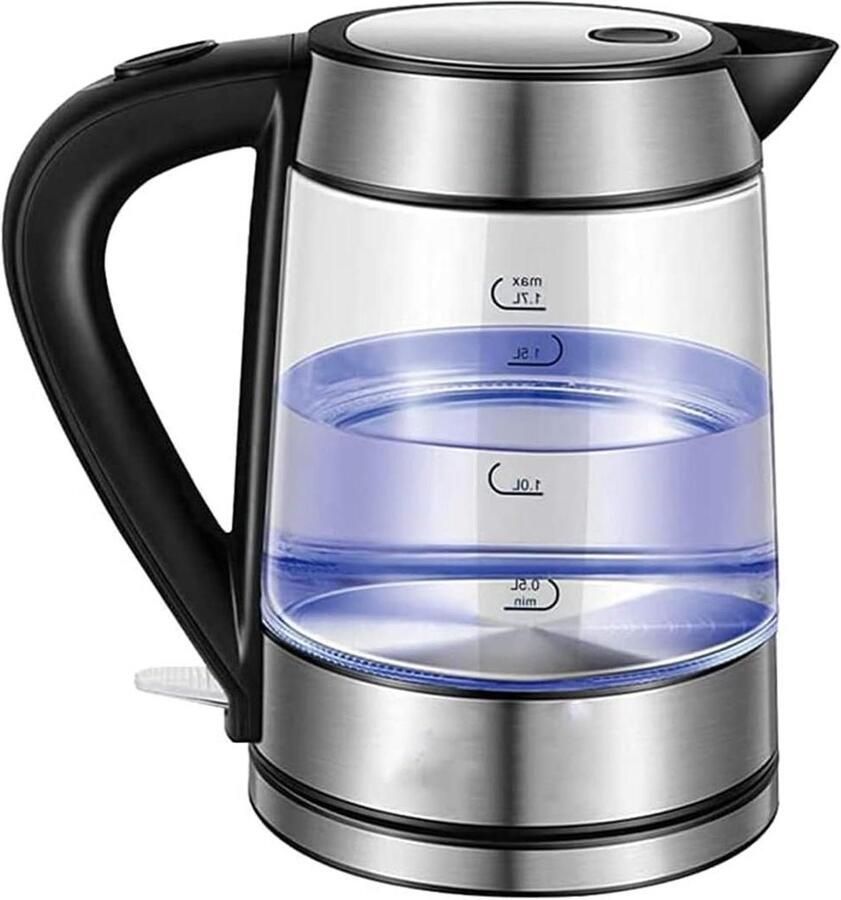 Glazen Waterkoker Snelkoker Theeketel Warme Drank Maken Blauw LED Licht 1.7 Liter Zwart