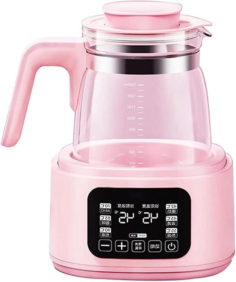 Glazen Waterkoker Temperatuurregeling Koken Snel Water Verwarmen 72 Uur Warmhouden 1.3 Liter Roze