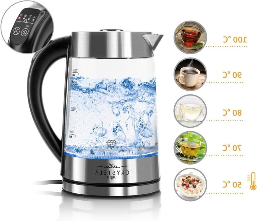 Glazen Waterkoker Thee Ketel Dranken Bereiden Temperatuur Instelbaar 1.7 Liter RVS