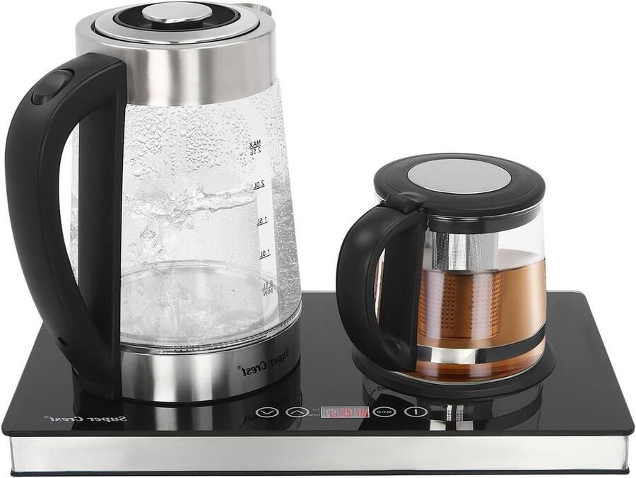 Glazen waterkoker Thee koker Snel water koken Instelbare temperatuur 3.5 Liter Zwart transparant