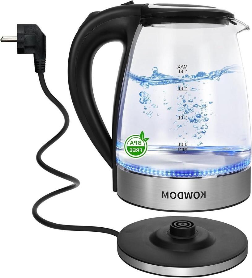 Glazen Waterkoker Thee Koker Snel Water Koken LED Verlichting 1.8 Liter Zwart
